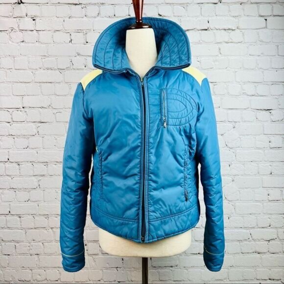 Vintage 70s Robbe Skiwear Apres Ski Outerwear Down Puffer Jacket Blue M - Picture 2 of 16